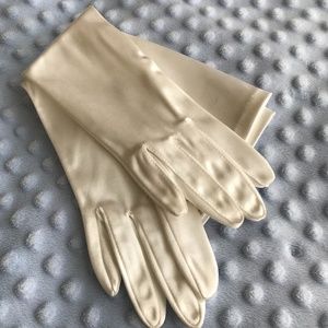 Long White Satiny Gloves - Fits Small Hands
